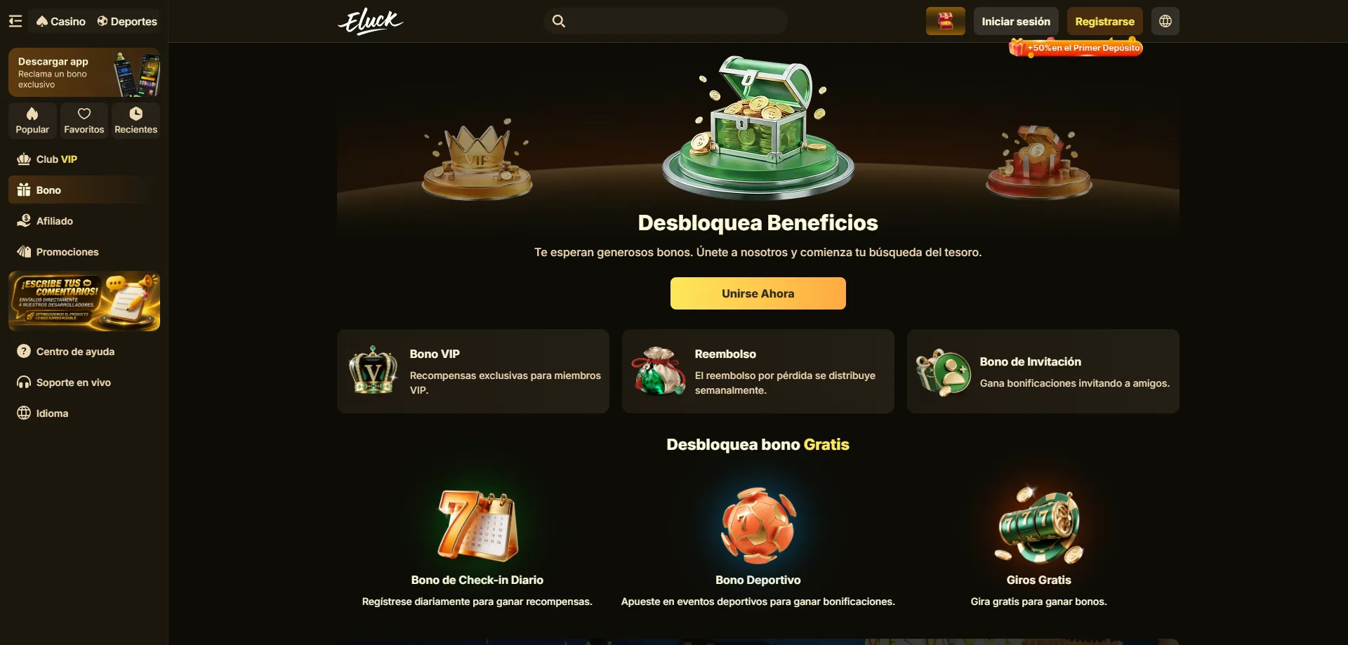 Bonos y torneos de Eluck Casino — premios de hasta 525 millones de dólares