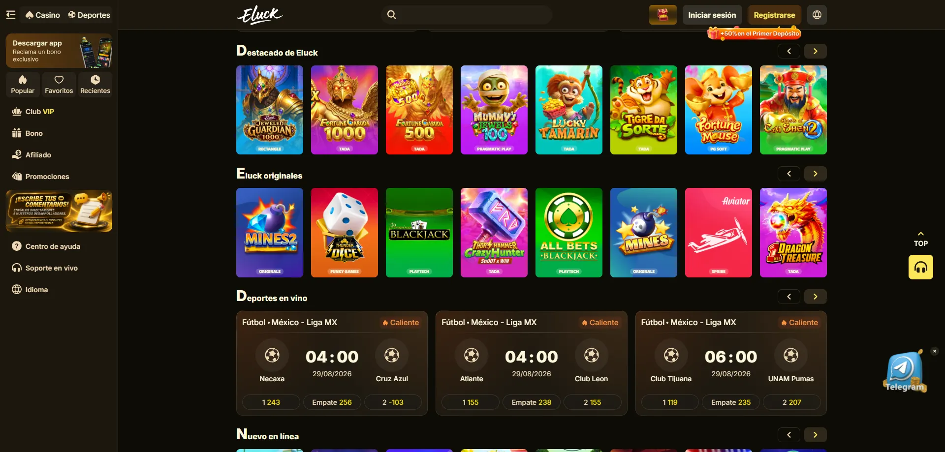 Catálogo de juegos disponibles en Eluck Casino en línea