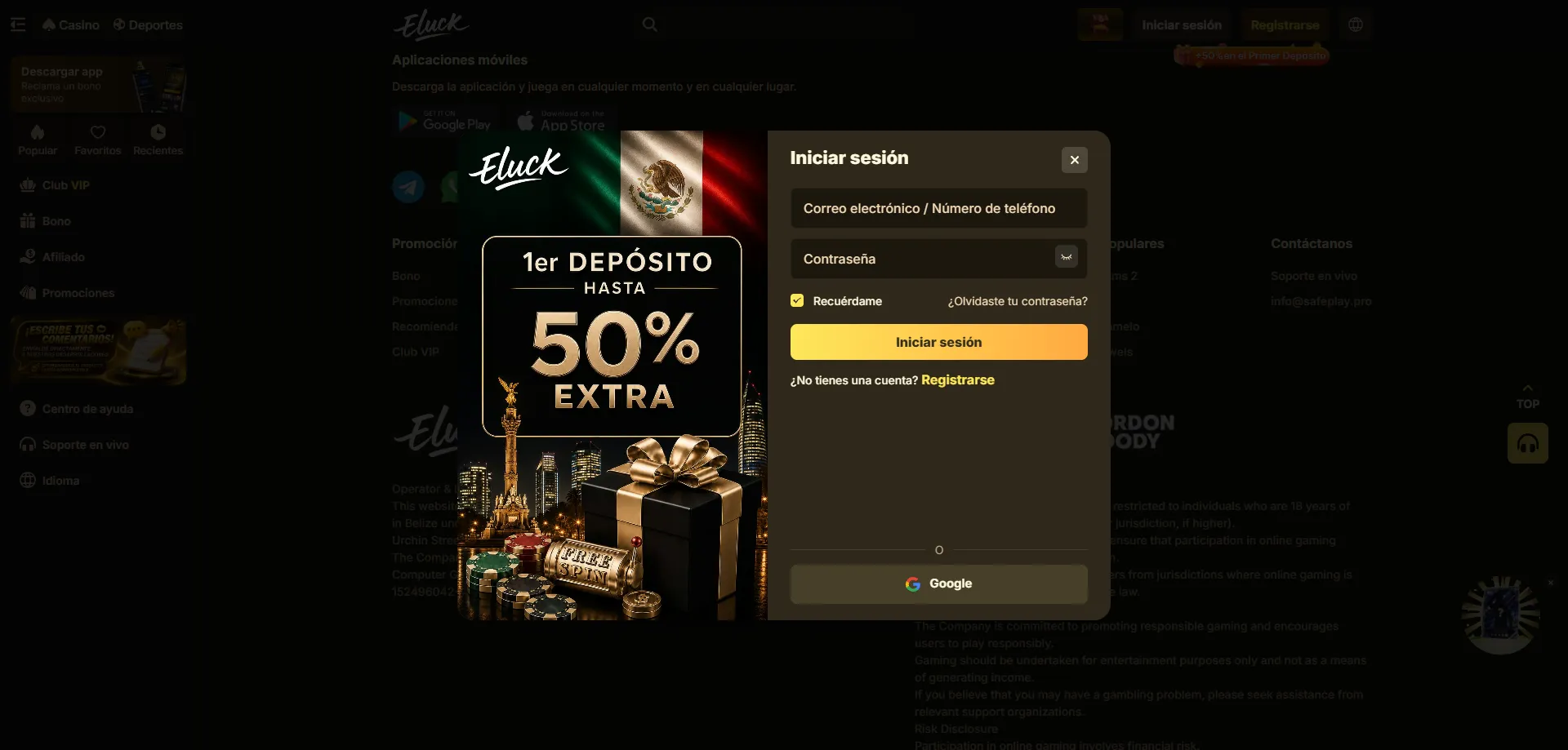 Iniciar sesión en la cuenta de Eluck Casino en línea