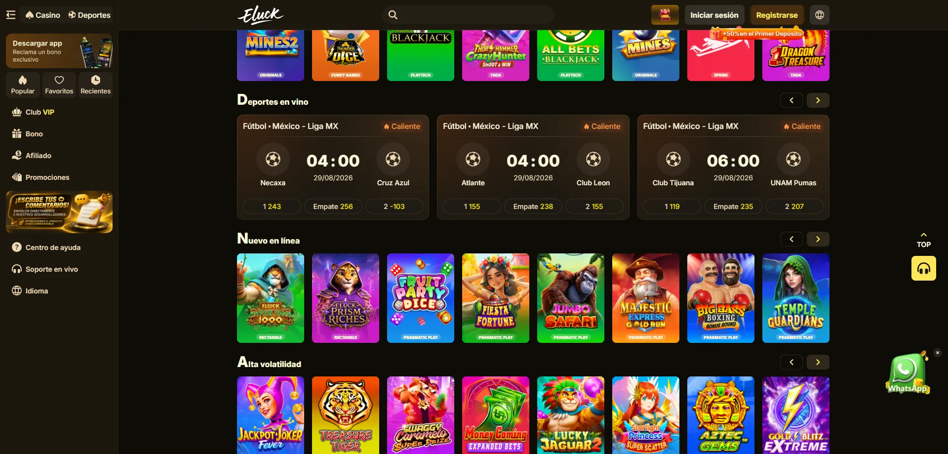 Apuestas deportivas en vivo en Eluck Casino — Liga MX y más
