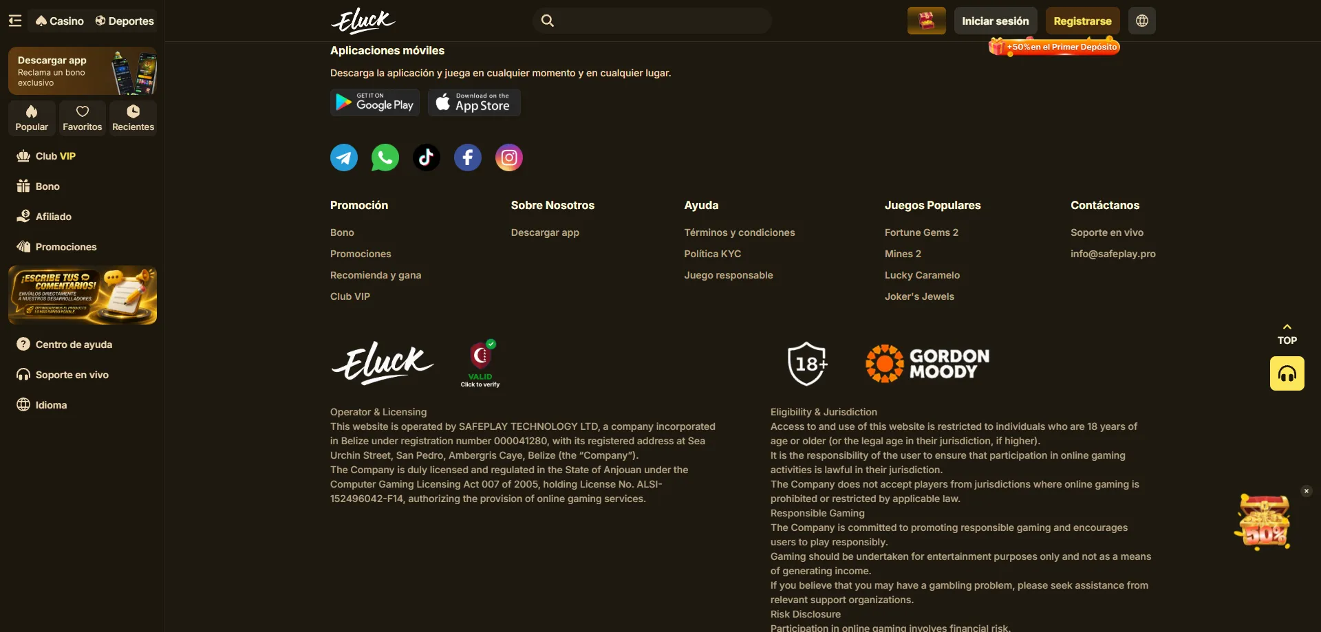 Métodos de depósito y retiro disponibles en Eluck Casino MX